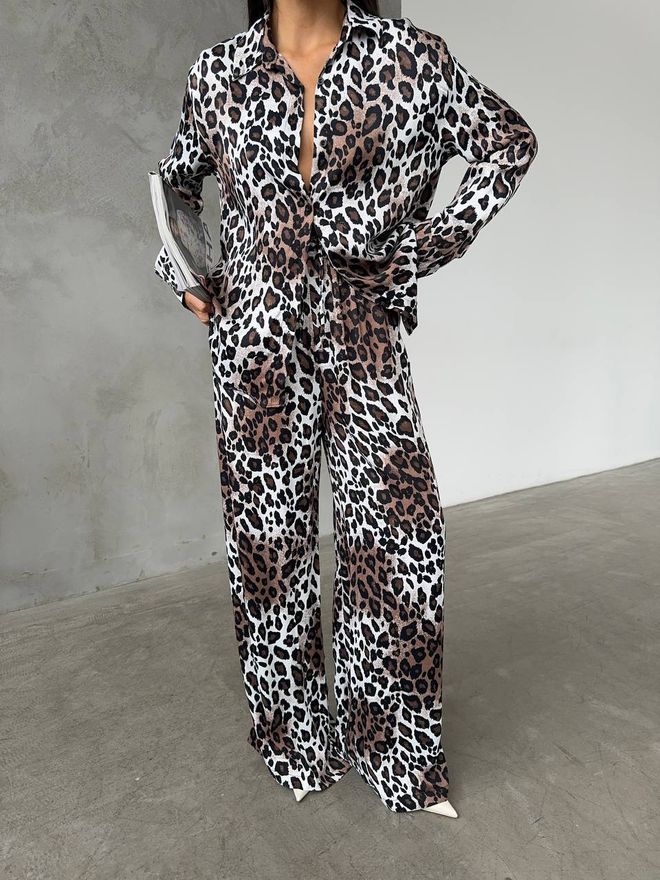 Fiori Satinhose Mit Leopardenmuster Großhandelskleidung Lässig