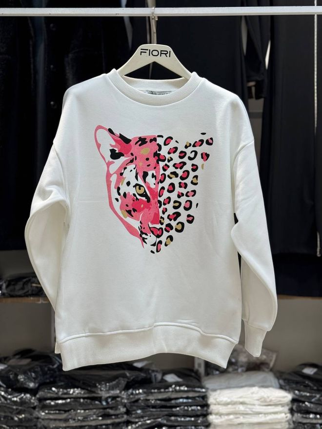 Fiori Tiger Printed Crew Neck 3 Thread Raised Sweatshirt Wholesale Clothing Casual