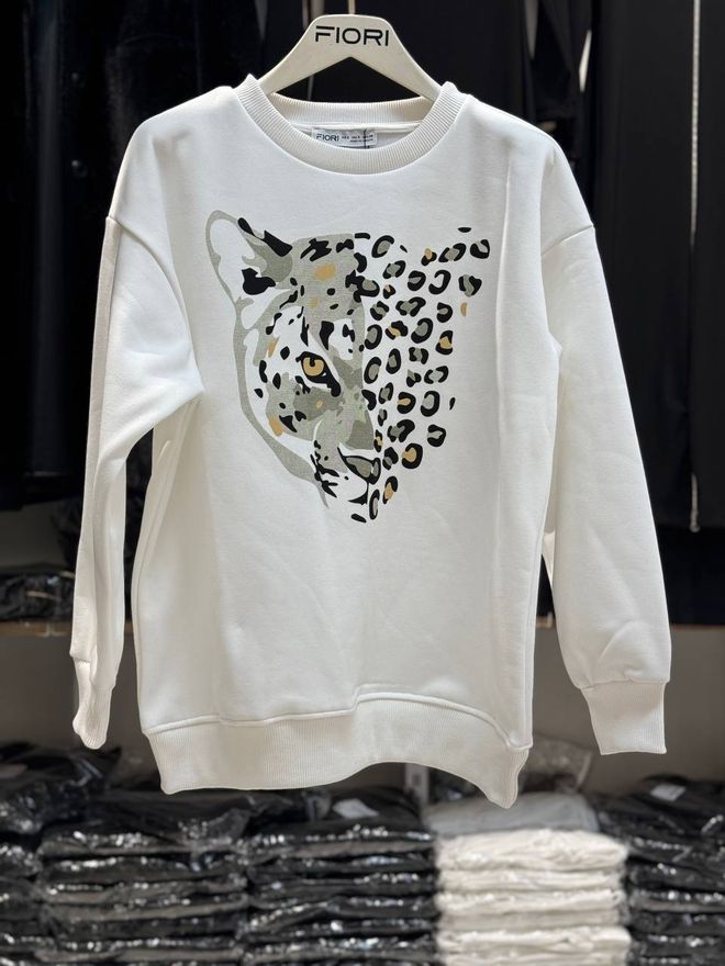 Fiori Tiger Printed Crew Neck 3 Thread Raised Sweatshirt Wholesale Clothing Casual