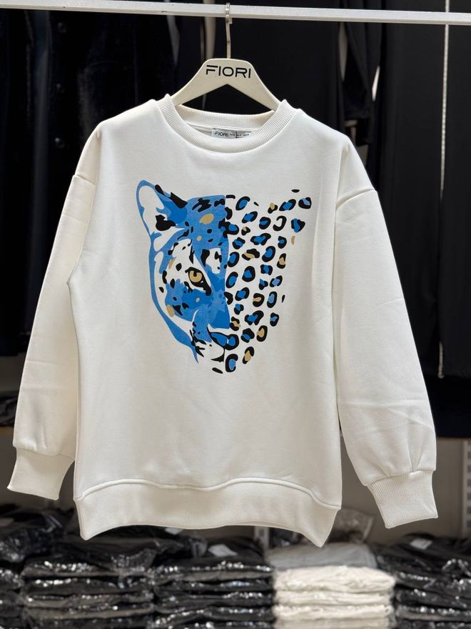 Fiori Tiger Printed Crew Neck 3 Thread Raised Sweatshirt Wholesale Clothing Casual