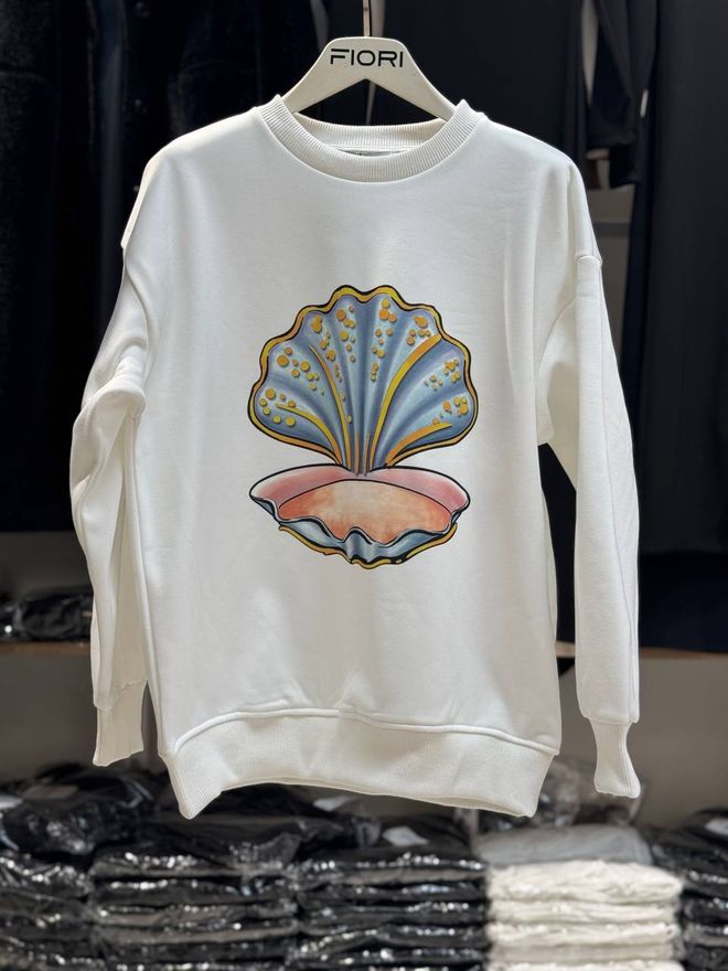 Fiori Oyster Printed Crew Neck 3 Thread Raised Sweatshirt Wholesale Clothing Casual
