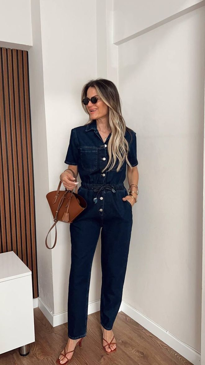 Fiori Denim Jumpsuit With Elastic Waist Wholesale Clothing Casual