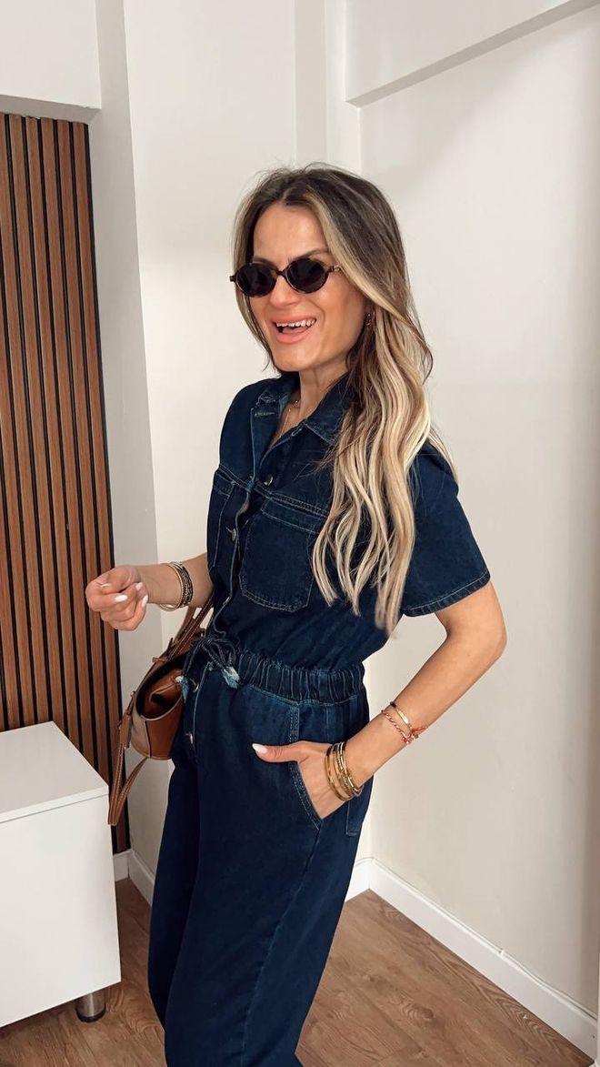 Fiori Denim Jumpsuit With Elastic Waist Wholesale Clothing No Fabric