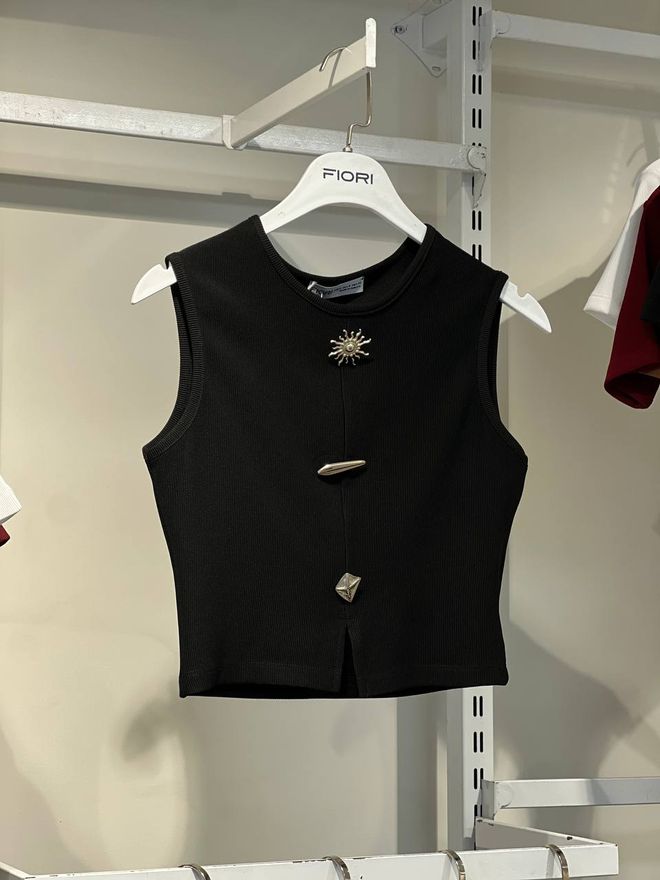 Fiori Blouse Sans Manches Drapée Avec Accessoires Solaires Vêtements en gros Décontracté