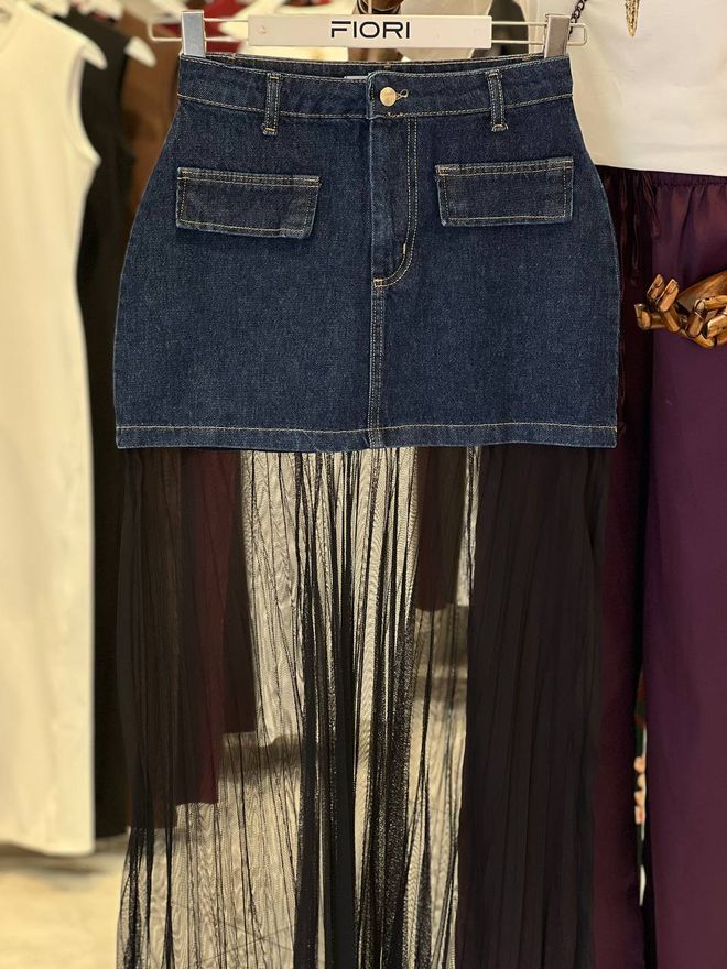 Fiori Mini Tüll Jeansrock Großhandelskleidung Lässig