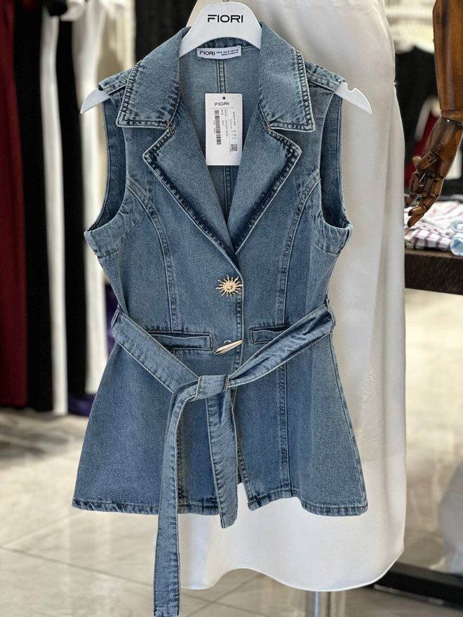 Fiori Gilet En Jean À Col Pour Femme Vêtements en gros Décontracté
