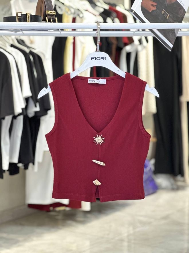 Fiori Μπορντό Crop Top Με V Neck Και Μανίκια Καπέλο Χονδρικό εμπόριο ενδυμάτων Casual