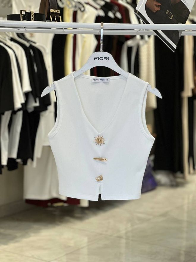 Fiori Crop Top Bianco Slim Fit Scollo A V Manica Ad Aletta Abbigliamento all'ingrosso Casuale