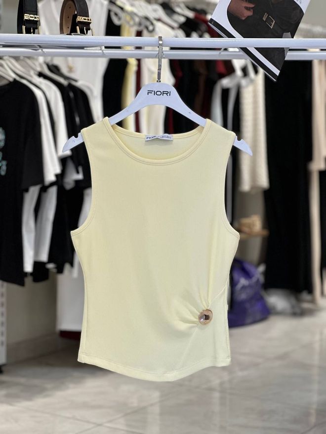 Fiori Beige Slim Fit Cap Sleeve Blouse Wholesale Clothing Casual