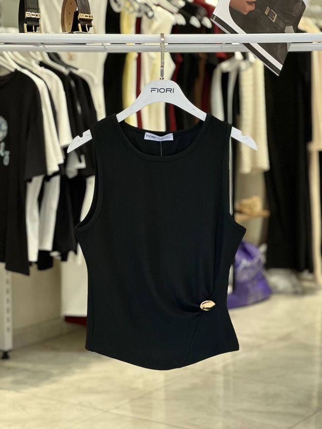 Fiori Black Blouse Slim Fit Sleeveless Cap Sleeve Wholesale Clothing Casual