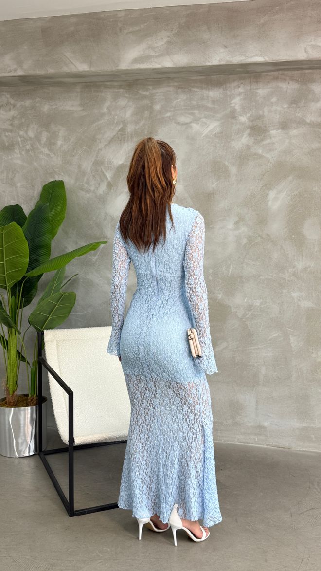 Fiori Elegant Blue Sheath Dress With Bell Sleeves Wholesale Clothing 5