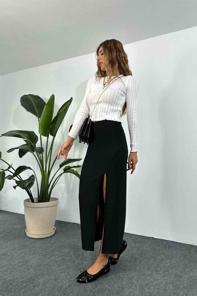 Fiori Black Pencil Skirt High Waist Maxi Elegant Formal Wholesale Clothing Work