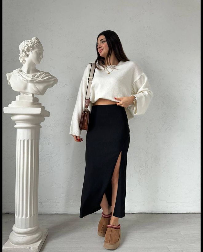 Fiori Black Pencil Skirt High Waist Maxi Elegant Formal Wholesale Clothing Fall