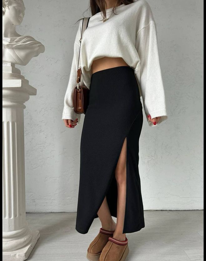 Fiori Black Pencil Skirt High Waist Maxi Elegant Formal Wholesale Clothing Sexy