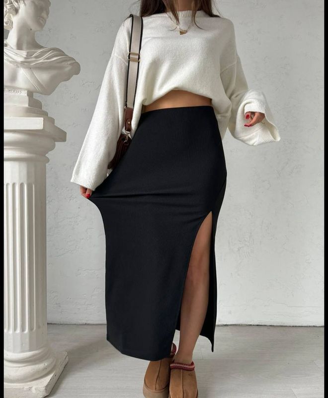 Fiori Black Pencil Skirt High Waist Maxi Elegant Formal Wholesale Clothing 5
