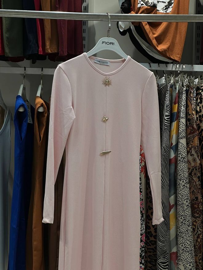 Fiori Vestito Shift Rosa Elegante Con Maniche Lunghe Dritte Abbigliamento all'ingrosso Casuale