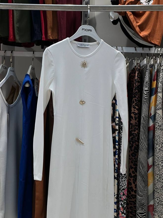 Fiori Balti Eleganti Formalūs Siauri Ilgas Rankovėmis Suknelė Didmeninė prekyba drabužiais Viršutiniai drabužiai su sagomis