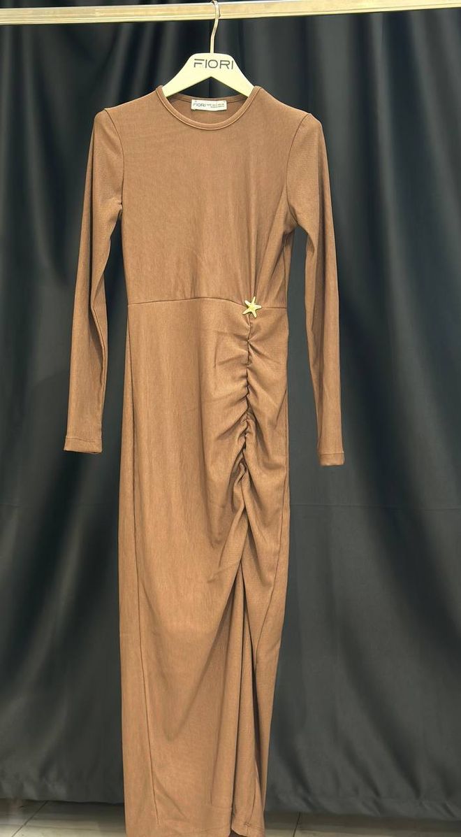 Fiori Браон Елегантна Хаљина Омотач Са Дугим Рукавима Велепродаја одеће 1