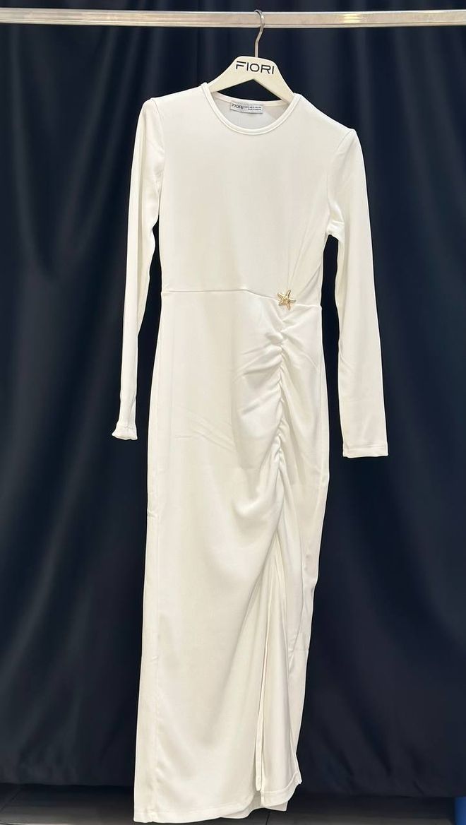 Fiori Елегантна Бео Омотач Хаљина Са Дугим Рукавима Велепродаја одеће 1