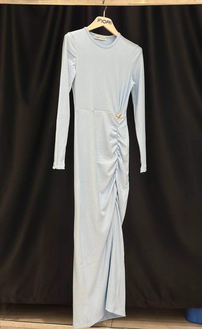 Fiori Елегантна Плави Хаљина Омотач Са Дугим Рукавима Велепродаја одеће 1
