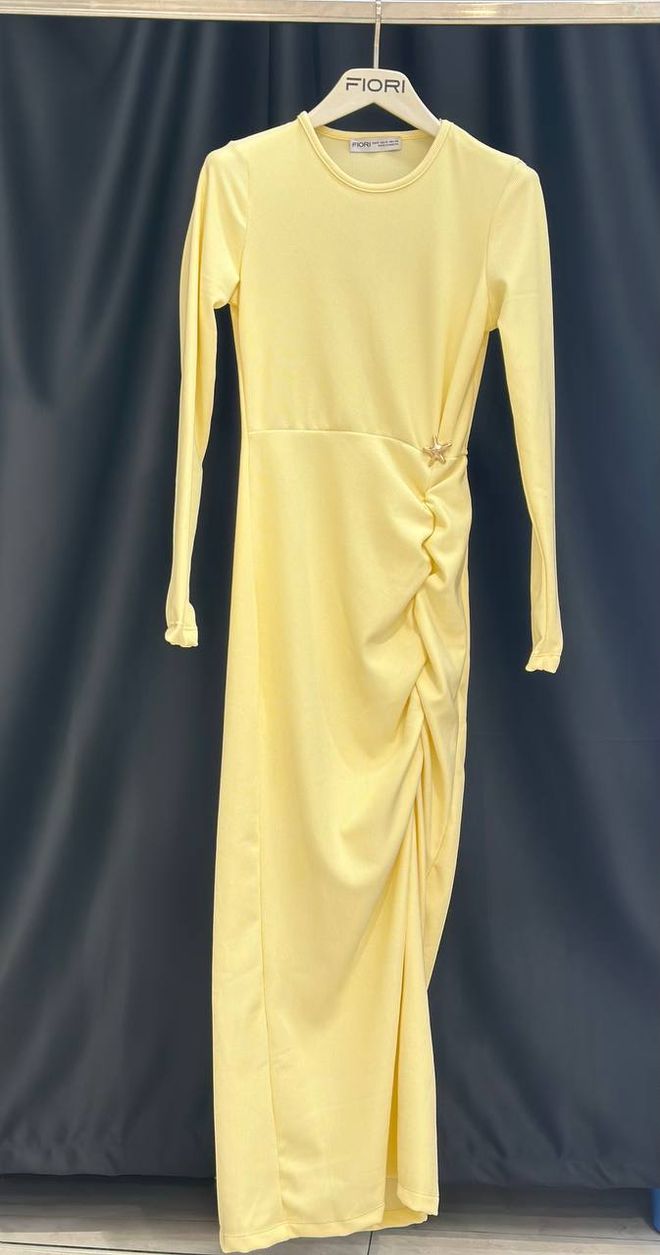Fiori Елегантна Жута Бодикон Хаљина Са Дугим Рукавима Велепродаја одеће 1