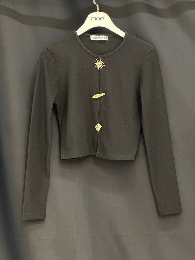 Fiori Črna Bluza Ležerno Eleganten Ulična Oblačila Obrezovanje Oblačila na debelo Ležerno