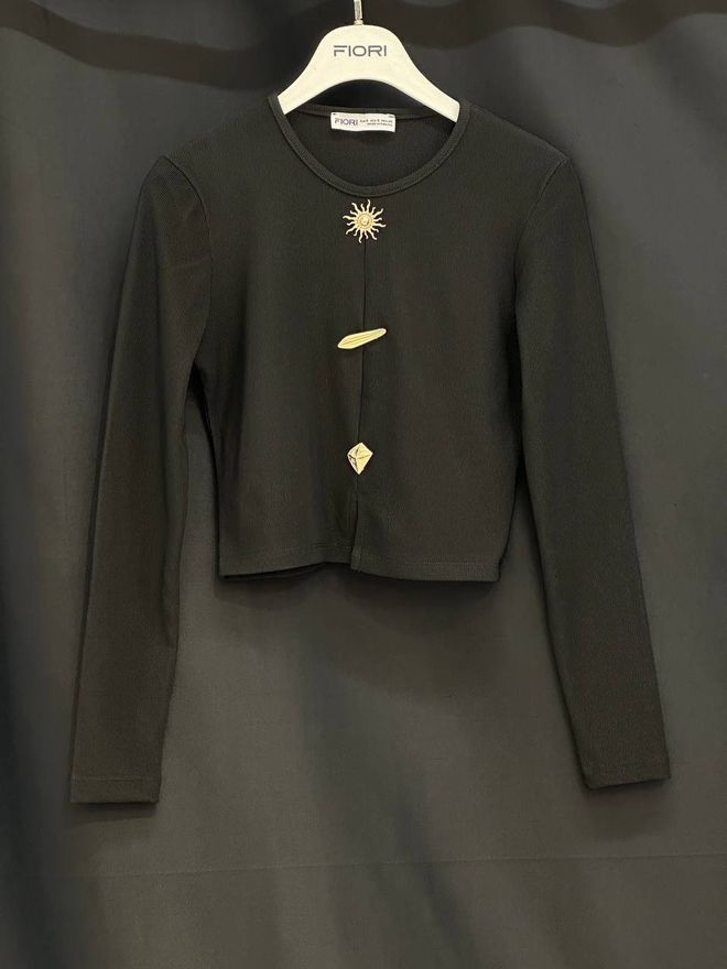 Fiori Negru Bluză Casual Elegant De Stradă Scurt Îmbrăcăminte cu ridicata 1