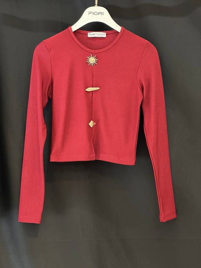 Fiori Rode Blouse Casual Elegant Slank Model Crop Groothandel Kleding Casual