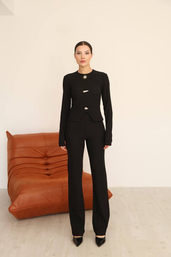 Fiori Black Elegant Slim Fit Tracksuit Wholesale Clothing Casual