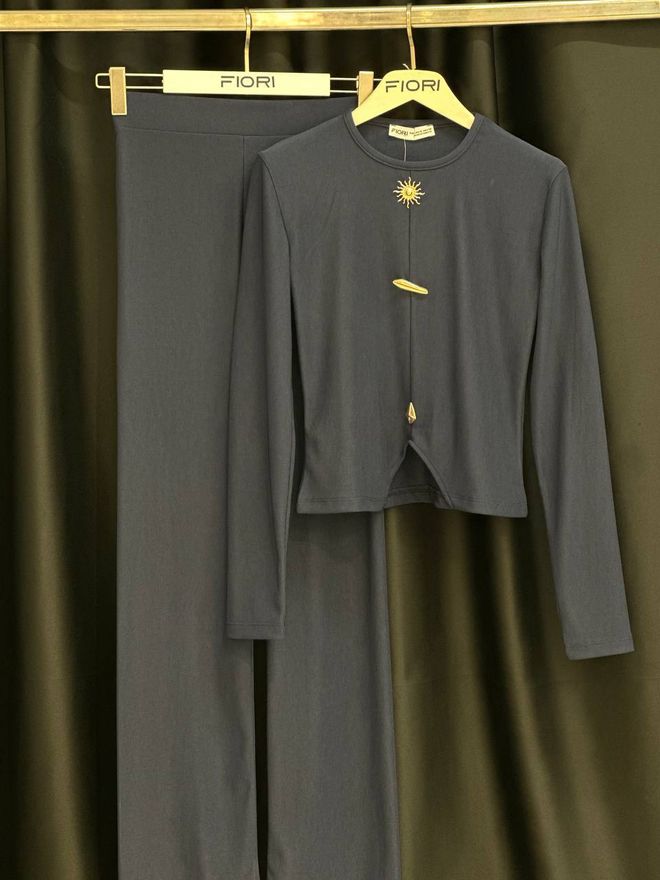 Fiori Navy Blue Tracksuit Casual Sport Elegant Wholesale Clothing Casual