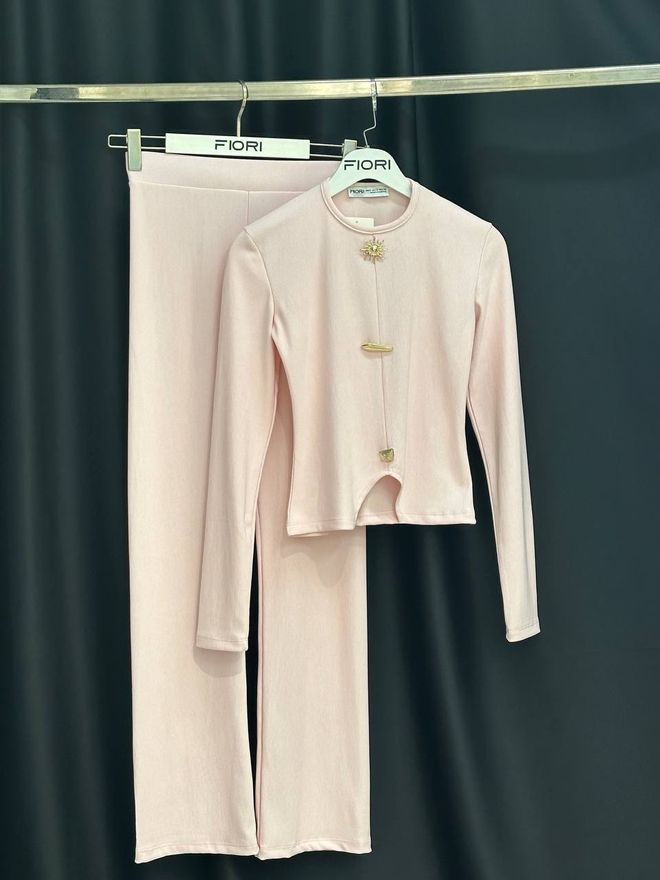 Fiori Pink Tracksuit Slim Fit Palazzo Wide Leg Wholesale Clothing Casual