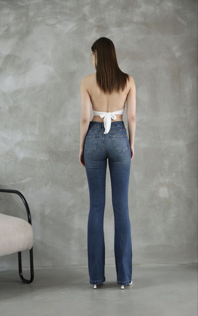 Fiori Blue High Waist Bootcut Flare Leg Pants Wholesale Clothing Lounge