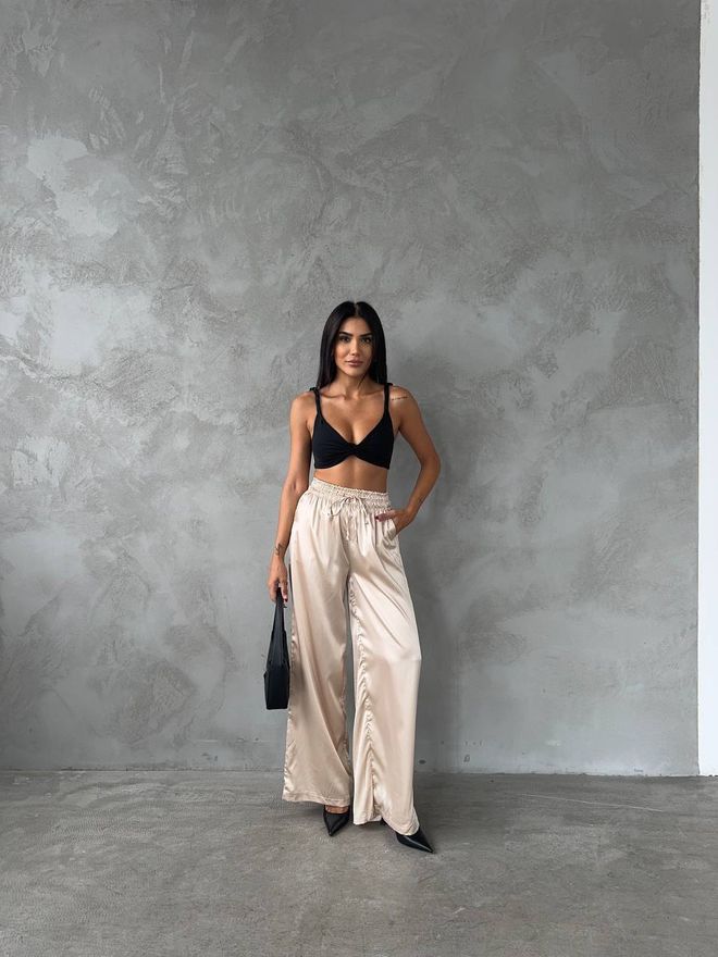 Fiori Smėlio Spalvos Palazzo Kelnės Su Raišteliu Liemeniu Didmeninė prekyba drabužiais Kokteilinė