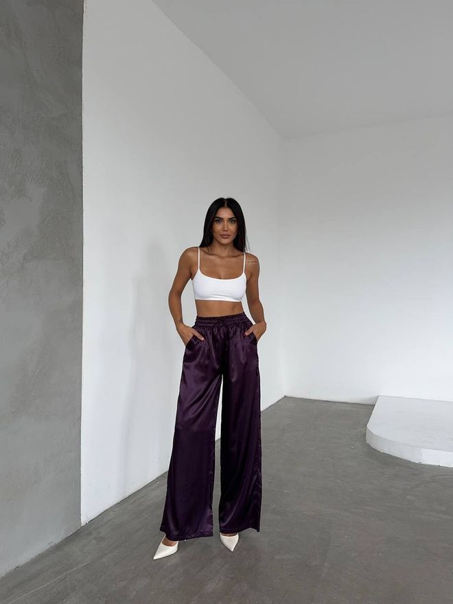 Fiori Violetinės Palazzo Kelnės Su Raišteliu Didmeninė prekyba drabužiais Kokteilinė