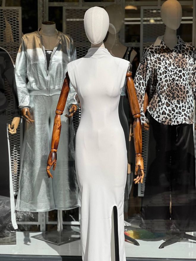 Fiori Elegant White Sleeveless Bodycon Midi Dress Wholesale Clothing 1