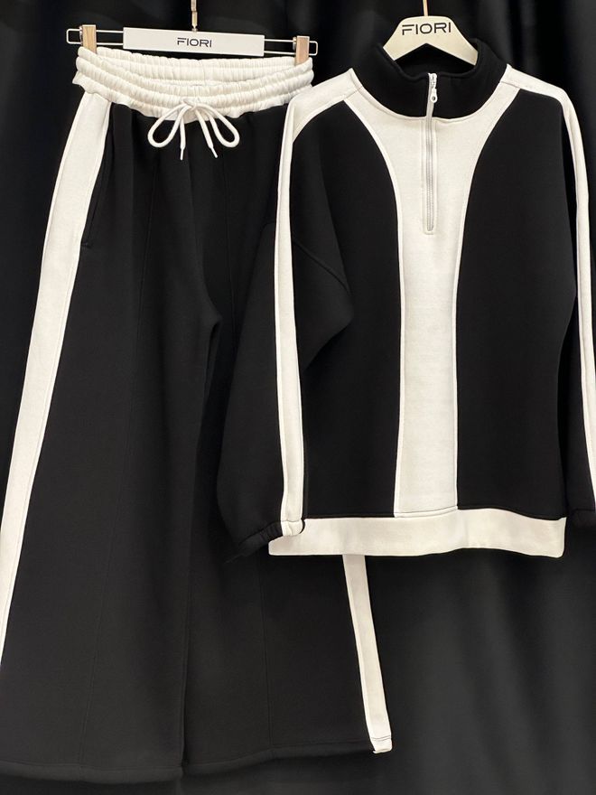 Fiori Tuta Nera Con Design A Blocchi Di Colore Abbigliamento all'ingrosso Inverno