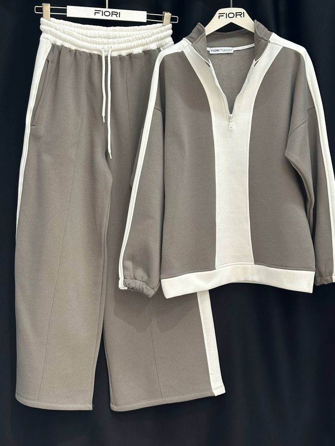 Fiori Tuta Beige Vestibilità Oversize Con Pantaloni Palazzo A Gamba Larga Abbigliamento all'ingrosso 1