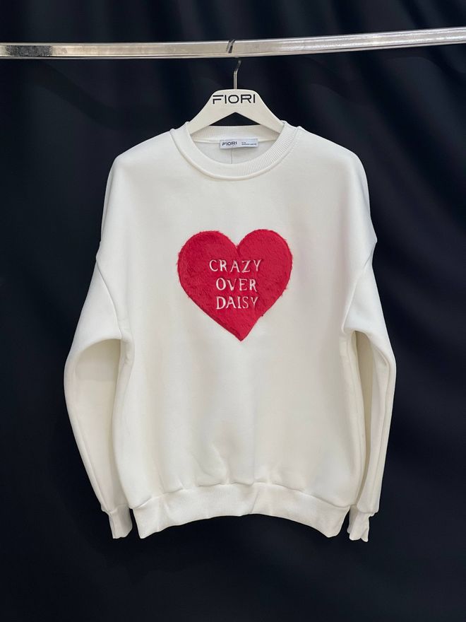 Fiori Sudadera Blanca De Talla Grande Con Cuello Redondo Y Corazones Ropa al por mayor Casual