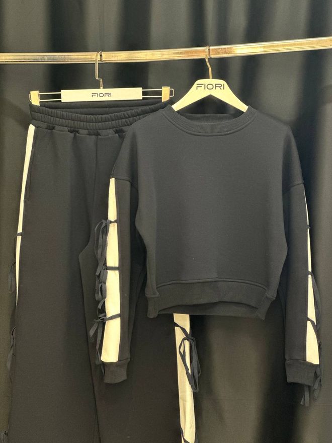 Fiori Chándal Negro De Talla Grande Con Pantalón Palazzo Ropa al por mayor 1