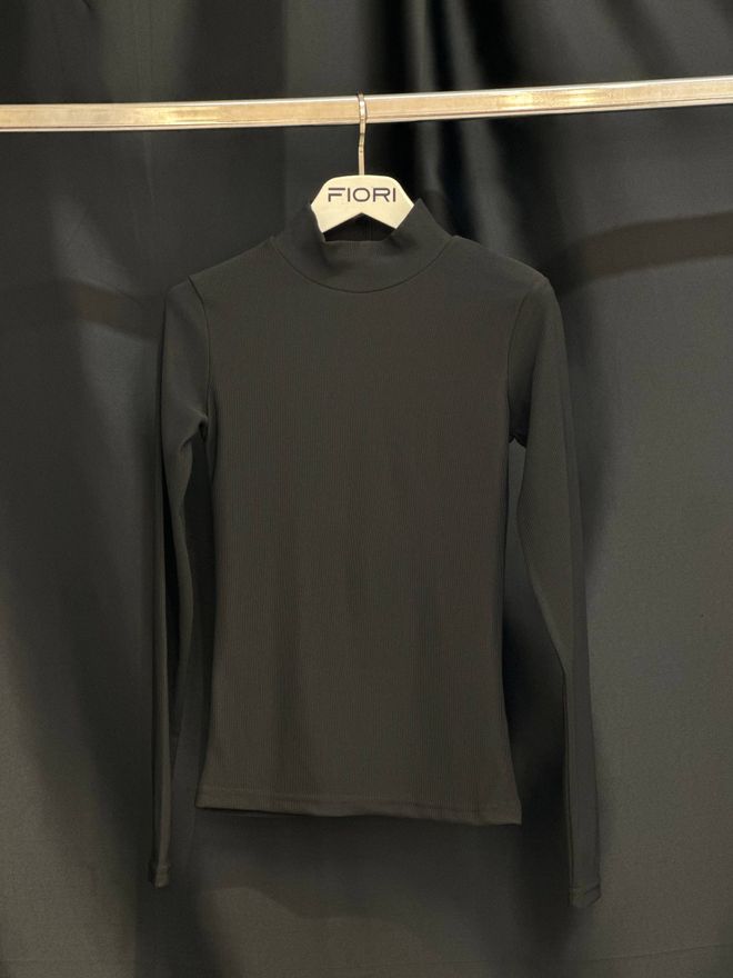 Fiori Μαύρη Κομψή Μπλούζα Με Ψηλό Λαιμό Και Μακριά Μανίκια Χονδρικό εμπόριο ενδυμάτων Casual