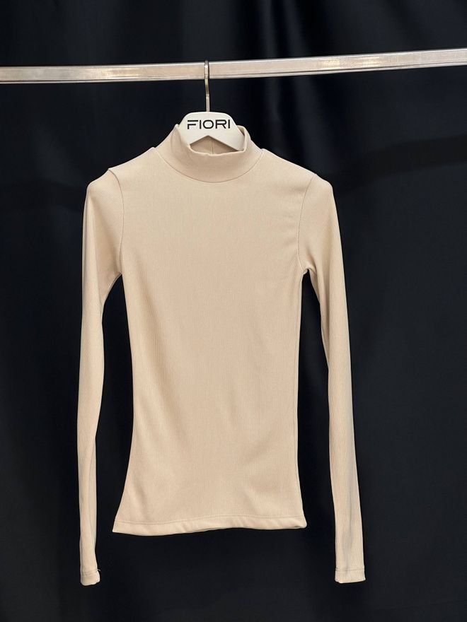 Fiori Μπεζ Μπλούζα Slim Fit Με Μακρύ Ισιο Μανίκι Και Λαιμό Χελώνας Χονδρικό εμπόριο ενδυμάτων Casual