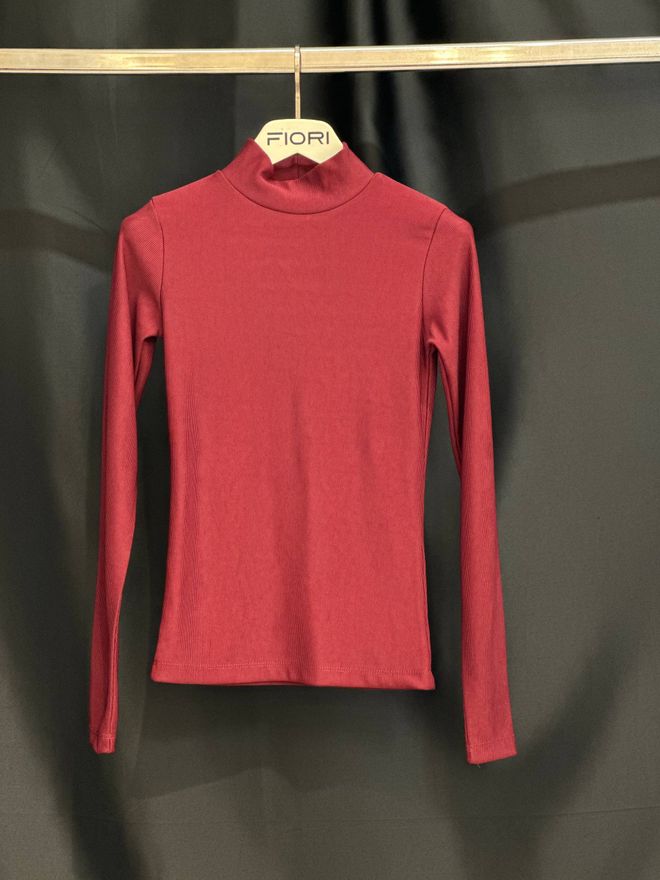 Fiori Μπλούζα Μπορντό Με Στενή Γραμμή Και Λαιμό Χελώνας Χονδρικό εμπόριο ενδυμάτων Casual