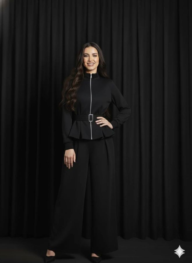 Fiori Traje Formal Elegante Negro Con Pantalones Palazzo Ropa al por mayor Casual