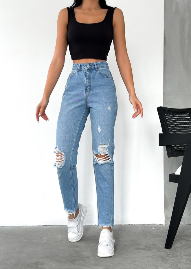 Fiori Modré Rifle Pre Mamičky Vysoký Pás Rovné Nohavice Veľkoobchod s oblečením Neformálny