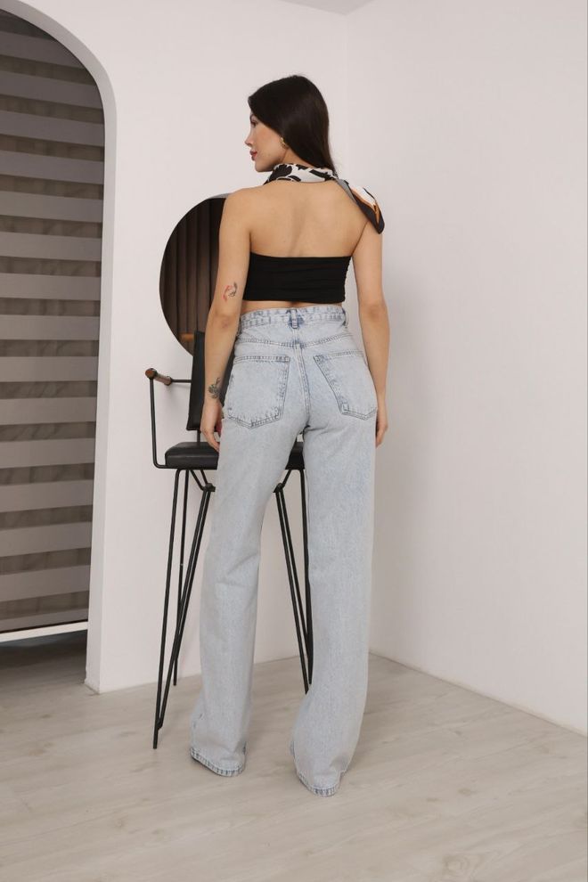 Fiori Vaqueros Azules Mom Con Cintura Alta Y Pierna Recta Ropa al por mayor Salón