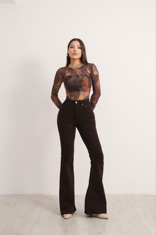 Fiori Vaqueros Mom Negros De Talle Alto Y Pierna Acampanada Ropa al por mayor Casual