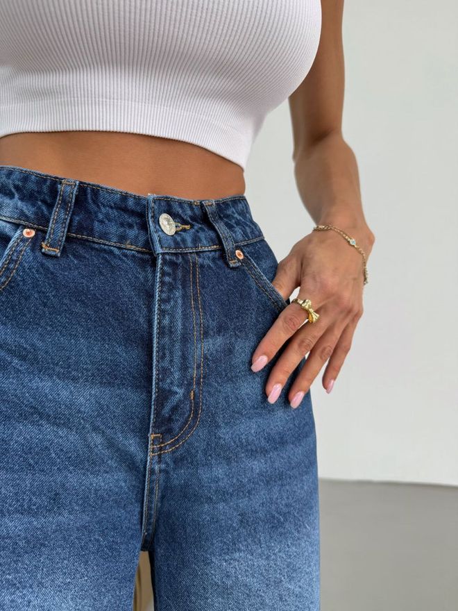 Fiori Blue Mom Jeans With High Waist And Wide Leg Wholesale Clothing 1