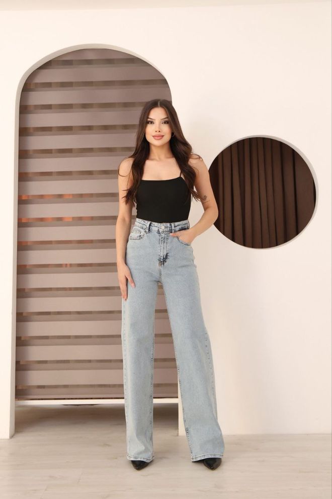 Fiori Jeans Mom Blu Con Vita Alta E Gamba Larga Abbigliamento all'ingrosso Casuale