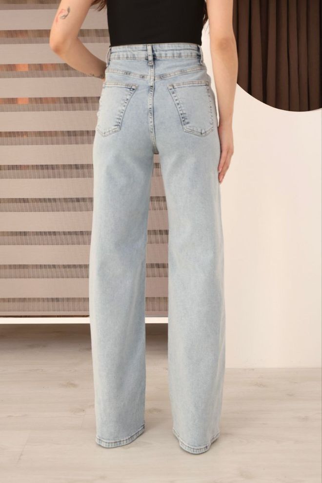Fiori Blue Mom Jeans With High Waist And Wide Leg Wholesale Clothing 1