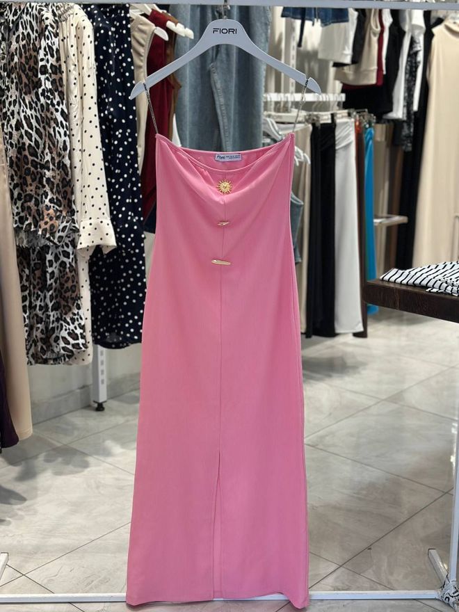 Fiori فستان وردي أنيق رسمي مثير بريق سهل ينزلق بطول الأرضية بلا أكمام ملابس بالجملة غير رسمي